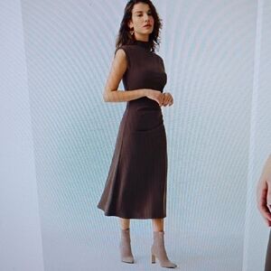 OGL Elegant Black  Sleeveless Midi Knit Mock Neck Dress